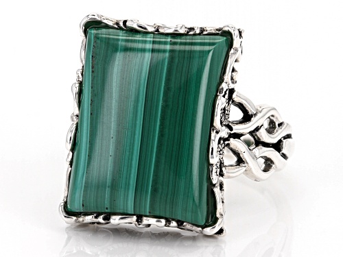 17x13mm Free-Form Cabochon Malachite Sterling Silver Solitaire Ring - Size 6