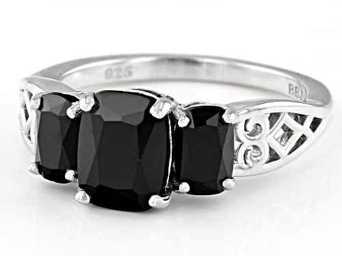 2.44ctw Cushion Black Spinel Rhodium Over Sterling Silver 3-Stone Ring - Size 9