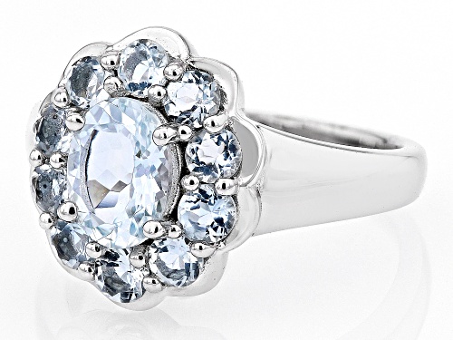 0.95ct Oval And 0.85ctw Round Brazilian Aquamarine Rhodium Over Sterling Silver Ring - Size 6