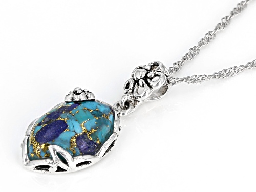 15x10mm Marquise Cabochon Turquoise and Lapis Lazuli Silver Solitaire Pendant With Chain