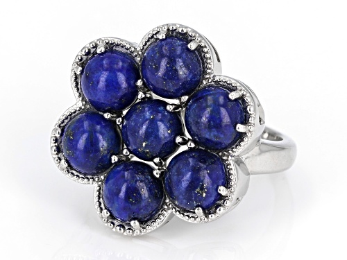 6mm Round Cabochon Lapis Lazuli Rhodium Over Sterling Silver Ring - Size 6