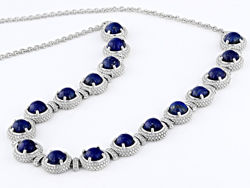 6mm Round Cabochon Lapis Lazuli Rhodium Over Sterling Silver Necklace - Size 18