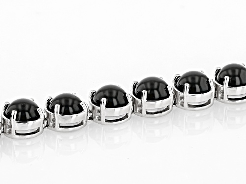 6mm Round Cabochon Black Onyx Rhodium Over Sterling Silver Tennis Bracelet - Size 8