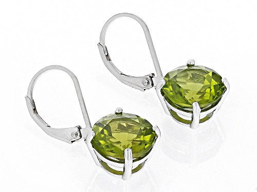 7.65ctw Round Manchurian Peridot™ Rhodium Over Sterling Silver Earrings