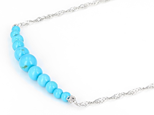 6mm,5mm,4mm,3mm Round Bead Sleeping Beauty Turquoise Rhodium Over Sterling Silver Necklace - Size 18