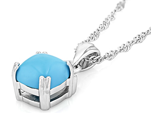 8mm Cushion Sleeping Beauty Turquoise With 0.04ct Neon Apatite Rhodium Over Silver Pendant Chain