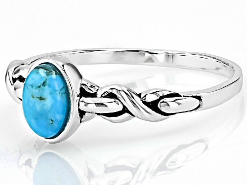 6x4mm Oval Cabochon Composite Turquoise Sterling Silver Solitaire Ring - Size 7
