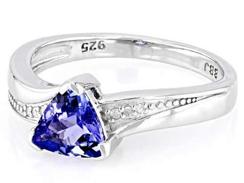0.75ct Trillion Tanzanite With 0.03ctw Round White Diamond Rhodium Over Sterling Silver Ring - Size 9