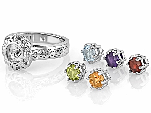2.33ctw Round Multi Gem Rhodium Over Sterling Silver Interchangeable Ring with Box - Size 9