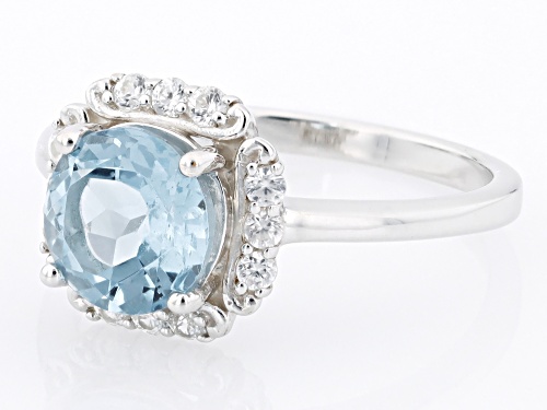 2.00ct Round Glacier Topaz™ And 0.37ctw Round White Zircon Rhodium Over Sterling Silver Ring - Size 10