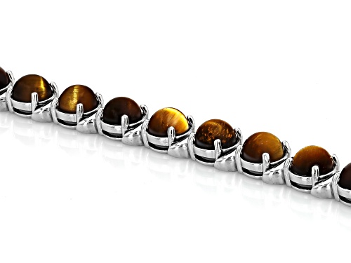 6mm Round Cabochon Tigers Eye Rhodium Over Sterling Silver Bracelet - Size 8