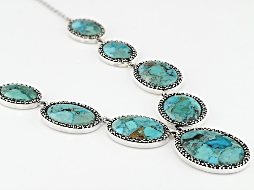 Oval Cabochon Turquoise With Round Marcasite Sterling Silver Necklace - Size 19
