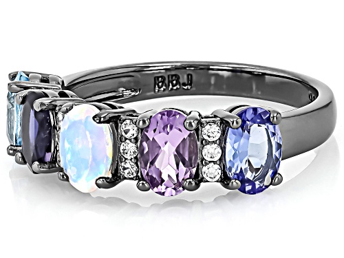 1.63ctw Oval Multi-Gem With 0.14ctw White Zircon Black Rhodium Over Sterling Silver Ring - Size 6