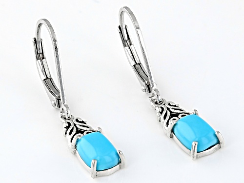 7x5mm Cushion Cabochon Sleeping Beauty Turquoise Sterling Silver Solitaire Earrings