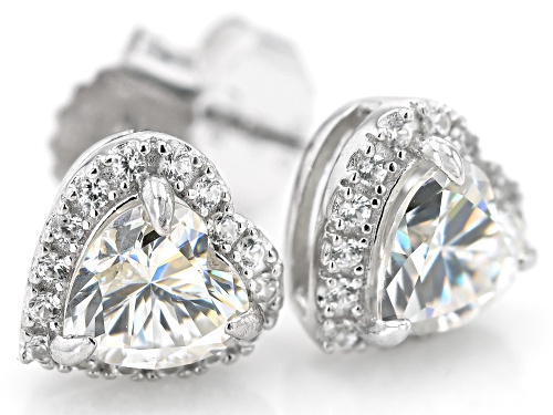2.80ctw Heart Shape Strontium Titanate With .32ctw White Zircon Silver Stud Earrings