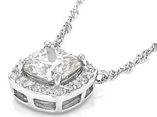 3.36ct Cushion Strontium Titanate With .22ctw Zircon Rhodium Over Silver Halo Pendant With Chain