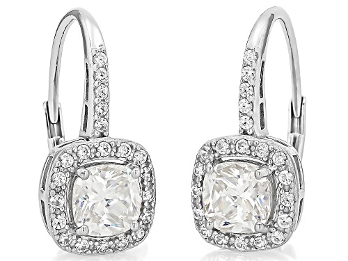 2.62ctw Cushion Strontium Titanate With 0.57ctw White Zircon Rhodium Over Silver Halo Earrings