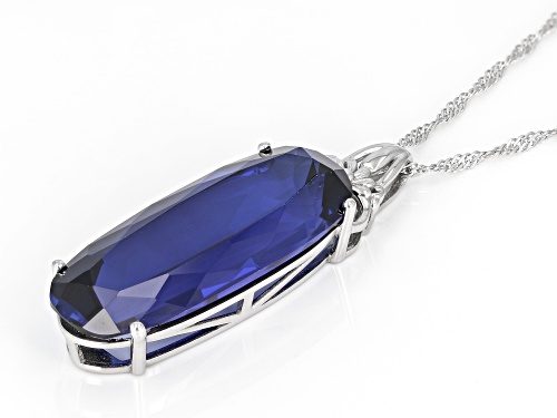 27.20ct Oval Lab Created Sapphire Rhodium Over Sterling Silver Solitaire Pendant With Chain