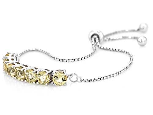 2.98ctw Round Yellow Apatite Rhodium Over Sterling Silver Bolo Bracelet