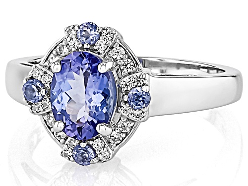 1.26ctw Mixed Shapes Tanzanite With 0.16ctw Round White Zircon Rhodium Over Silver Ring - Size 9