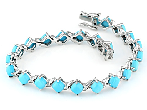 5mm Cushion Cabochon Sleeping Beauty Turquoise Rhodium Over Sterling Silver Bracelet - Size 8