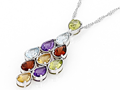 3.73ctw Pear Shape Multi-Gemstone Rhodium Over Sterling Silver Pendant With Chain