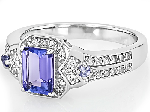 0.90ctw Mixed Shapes Tanzanite With 0.34ctw White Zircon Rhodium Over Silver Ring - Size 8