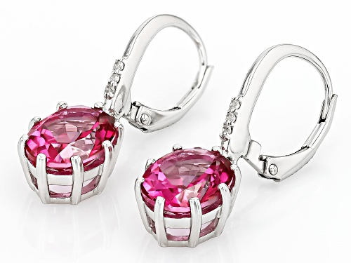 5.61ctw Oval Pink Topaz With 0.05ctw Round White Zircon Rhodium Over Sterling Silver Earrings