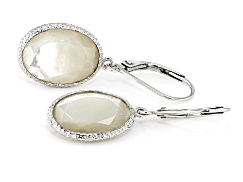 14x10mm Oval Mother-Of-Pearl Rhodium Over Sterling Silver Earrings