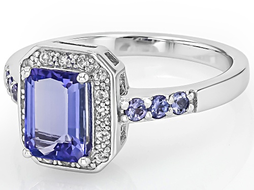 1.55ctw Tanzanite With 0.19ctw White Zircon Rhodium Over Silver Ring - Size 9