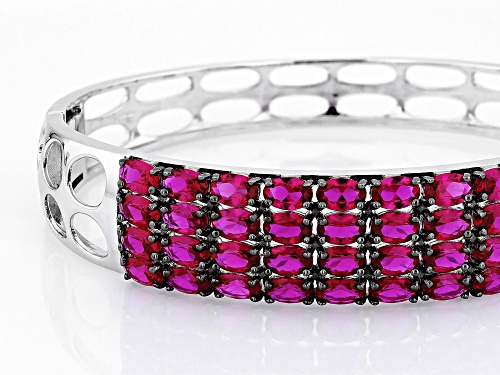 15.30ctw Oval Lab Created Ruby Rhodium Over Sterling Silver Bangle Bracelet - Size 8