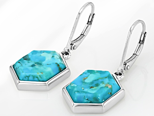 15x12mm Kite Cabochon Turquoise Sterling Silver Dangle Earrings