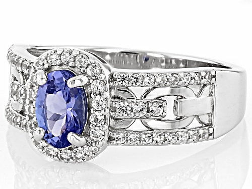 0.65ct Tanzanite With 0.47ctw White Zircon Rhodium Over Sterling Silver Ring - Size 10