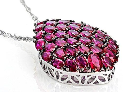 8.71ctw Oval And 0.75ctw Pear Shape Lab Created Ruby Rhodium Over Silver Pendant With Chain