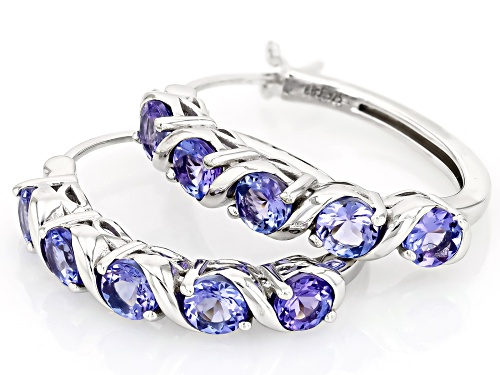 2.40ctw Round Tanzanite Rhodium Over Sterling Silver Hoop Earrings