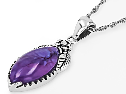 19x10mm Marquise Cabochon Purple Turquoise Sterling Silver Solitaire Pendant With Chain