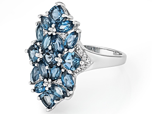 3.47ctw London Blue Topaz With 0.01ct White Zircon Rhodium Over Sterling Silver Ring - Size 6