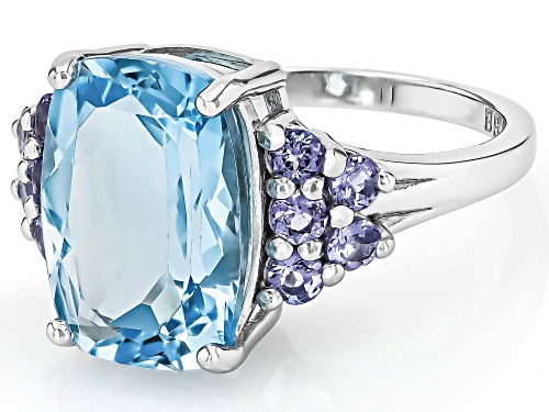 6.80ct Glacier Topaz™ With 0.63ctw Tanzanite Rhodium Over Sterling Silver Ring - Size 7