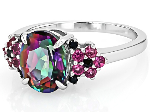 1.96ct Multi-Color Quartz with 0.41ctw Rhodolite & 0.01ctw Black Spinel Rhodium Over Silver Ring - Size 10