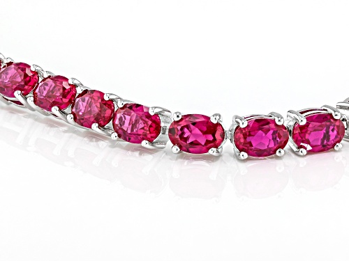 25.40ctw Oval Lab Created Ruby Rhodium Over Sterling Silver Tennis Bracelet - Size 7.25