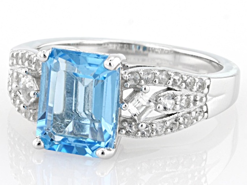 2.50ct Rectangular Octagonal Swiss Blue Topaz With 0.31ctw White Topaz Rhodium Over Silver Ring - Size 9
