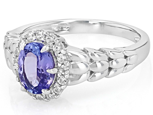 1.10ct Oval Tanzanite With 0.27ctw Round White Zircon Rhodium Over Sterling Silver Ring - Size 10