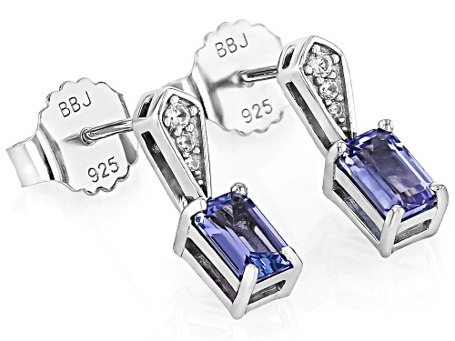 1.00ct Rectangular Octagonal Tanzanite With 0.05ctw White Zircon Rhodium Over Silver Earrings