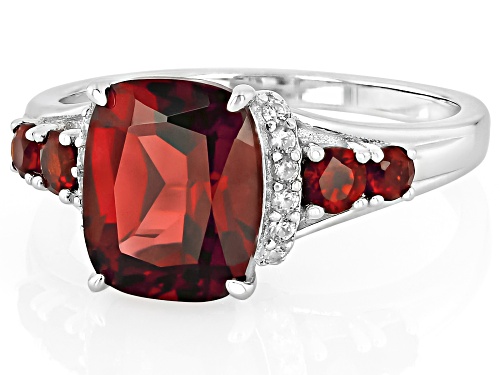 3.00ct Cushion And 0.41ctw Round Vermelho Garnet™ With 0.09ctw Zircon Rhodium Over Silver Ring - Size 10