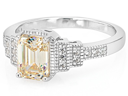 2.12ct Rectangular Octagonal Strontium Titanate With .14ctw White Zircon Rhodium Over Silver Ring - Size 10