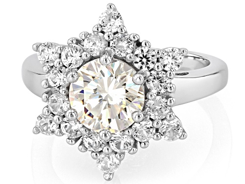 2.60ct Round Strontium Titanate With 1.53ctw White Zircon Rhodium Over Sterling Silver Ring - Size 9