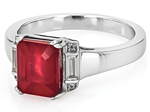 3.00ct Rectangular Octagonal Mahaleo® Ruby With .24ctw Zircon Rhodium Over Sterling Silver Ring - Size 7