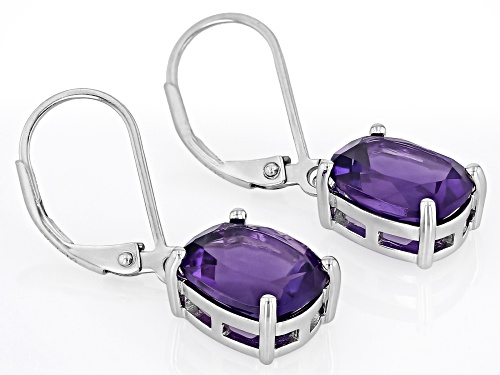 5.40ctw Cushion Amethyst Rhodium Over Sterling Silver Dangle Earrings