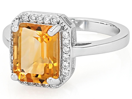 2.91ct Rectangular Octagonal Citrine With 0.23ctw White Zircon Rhodium Over Sterling Silver Ring - Size 9