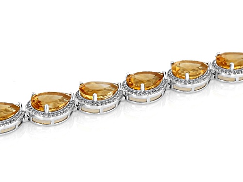 37.58ctw Pear Shape Citrine With 3.10ctw White Zircon Rhodium Over Sterling Silver Bracelet - Size 7.25